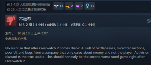 《暗黑破壞神4》Steam褒貶不一：粉絲指責暴雪運營
