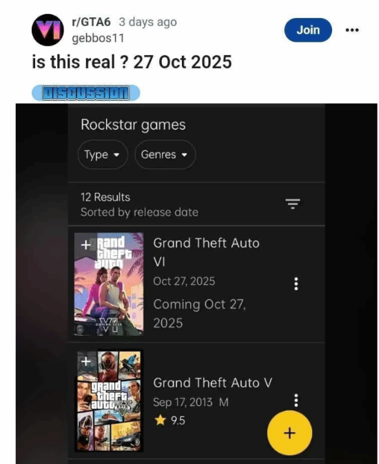 IMDb網站截圖泄露！曝《GTA6》明年10月27日發售