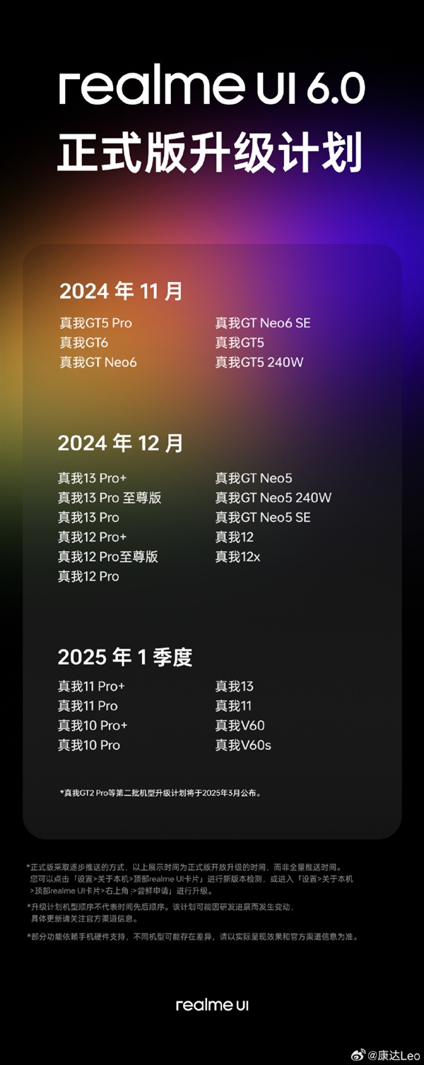 realme UI 6.0正式版升級計劃發布：真我GT7 Pro首發搭載