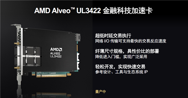 AMD發布Alveo UL3422金融專用加速卡：2.34納秒世界最低時延