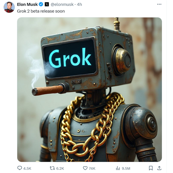 馬斯克預(yù)告：新一代模型Grok 2的測(cè)試版即將上線！