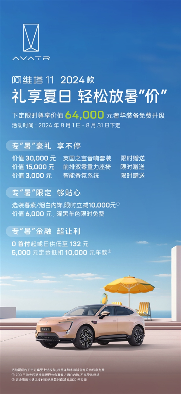 價值6.4萬配置免費送！阿維塔發布最新限時購車權益