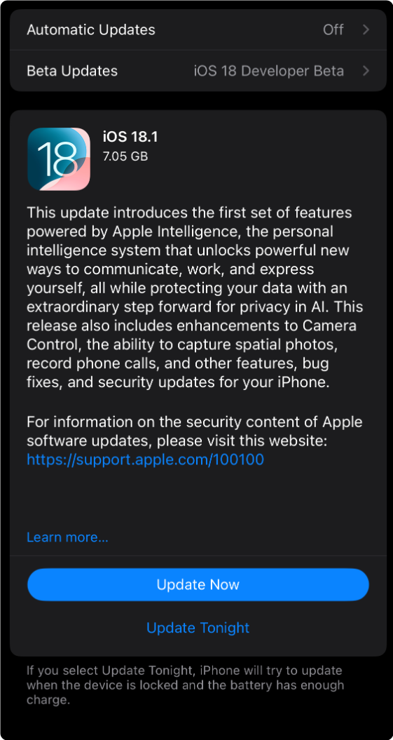 蘋果發布iOS 18.1準正式版升級！緊急修復iPhone 16系列隨機重啟Bug