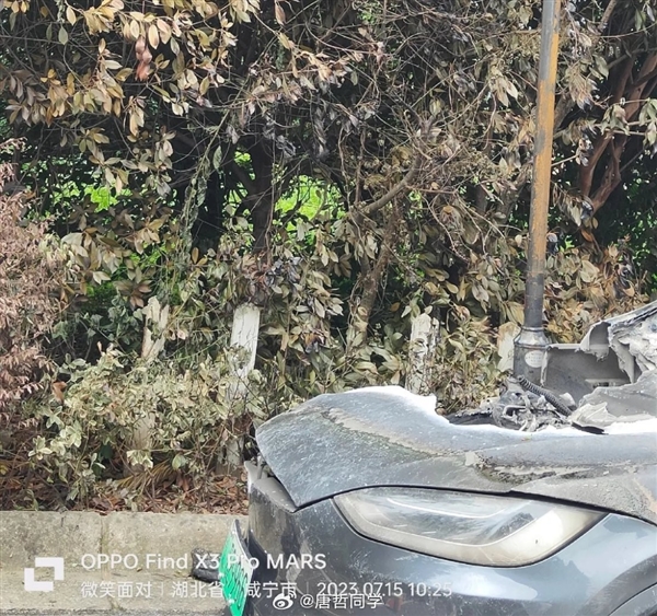 成都高架一特斯拉撞上路墩 整車被大火完全吞沒