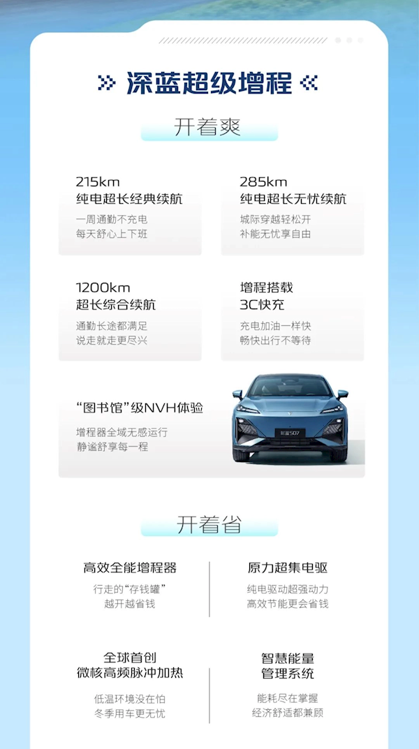 最長續航1200km！深藍S07汽車開啟預定：有望月底上市