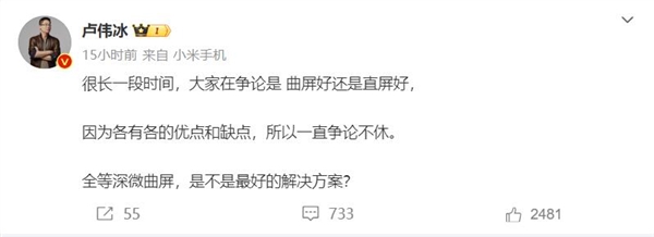 直屏黨和曲屏黨爭論不休！盧偉冰：全等深微曲屏是最好的解決方案