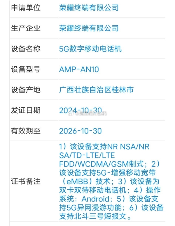 榮耀300 Pro+入網：支持北斗衛星消息