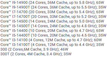 Intel 14代酷睿35W節(jié)能版定了！頻率提升最多500MHz