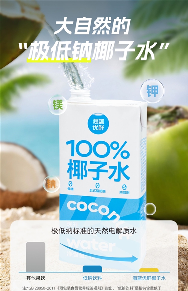 配料表只有椰子水！海藍(lán)優(yōu)鮮椰子水大促：兩件券后19.8元