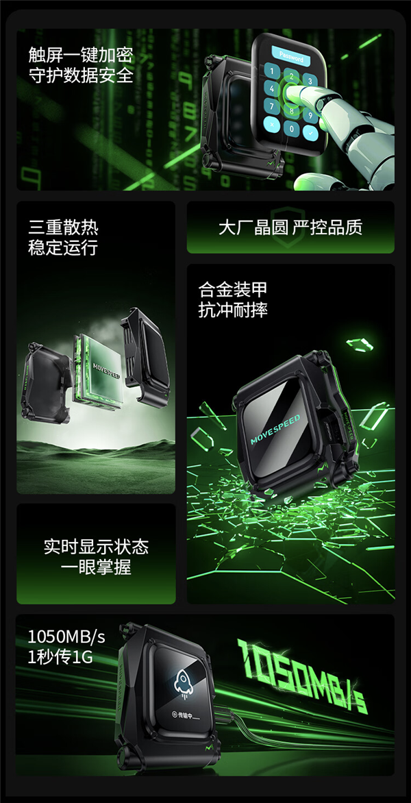 1TB/1299元！移速發布ST10移動硬盤：自帶觸控屏、一鍵加密
