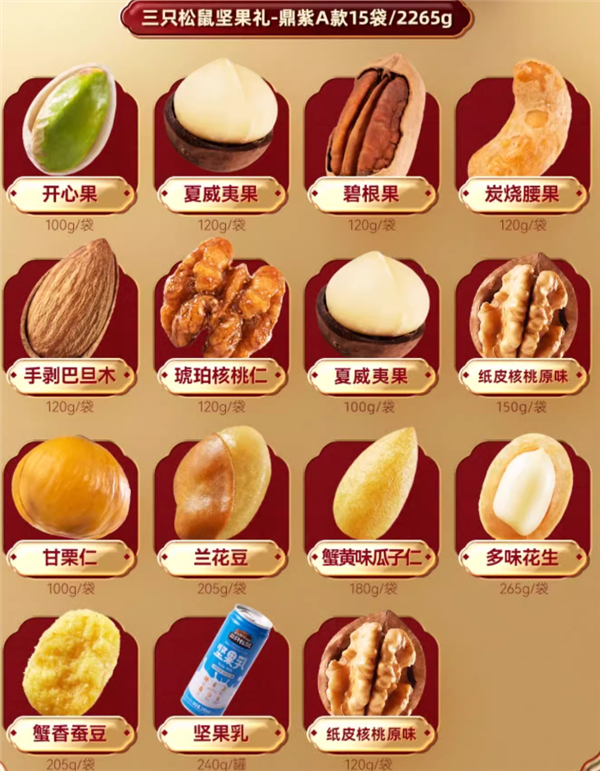 春節(jié)走親訪友帶一盒！三只松鼠高端鼎紫堅(jiān)果禮盒2265g到手106元