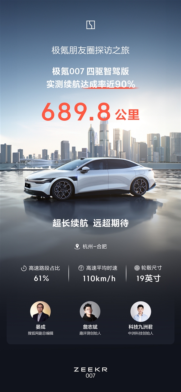 行駛689.8km！高管直播實測極氪007續航達成率近90%