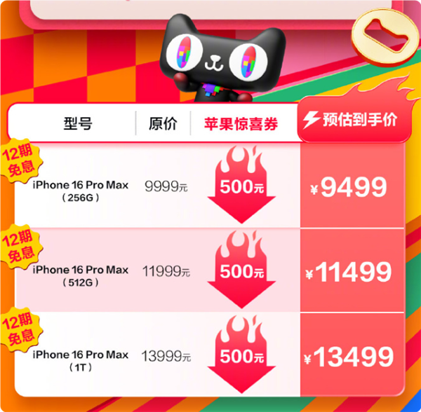 立減500元！天貓雙十一iPhone 16系列狂降至5499元起：最高支持12期免息