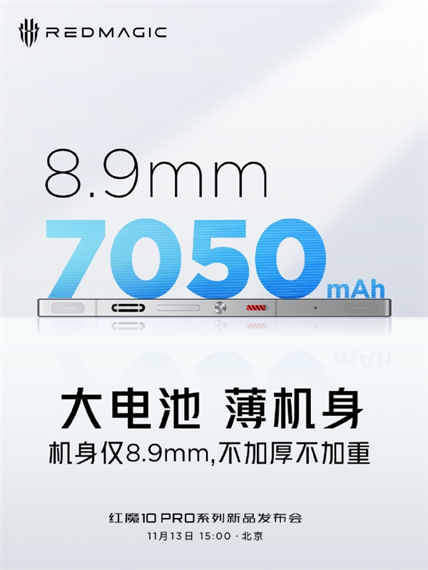 電池最大的驍龍8至尊旗艦！紅魔10 PRO首發7050mAh牛魔王電池  創國產之最